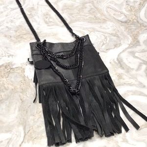 Stella & Jamie Black Leather Fringe Cross Body